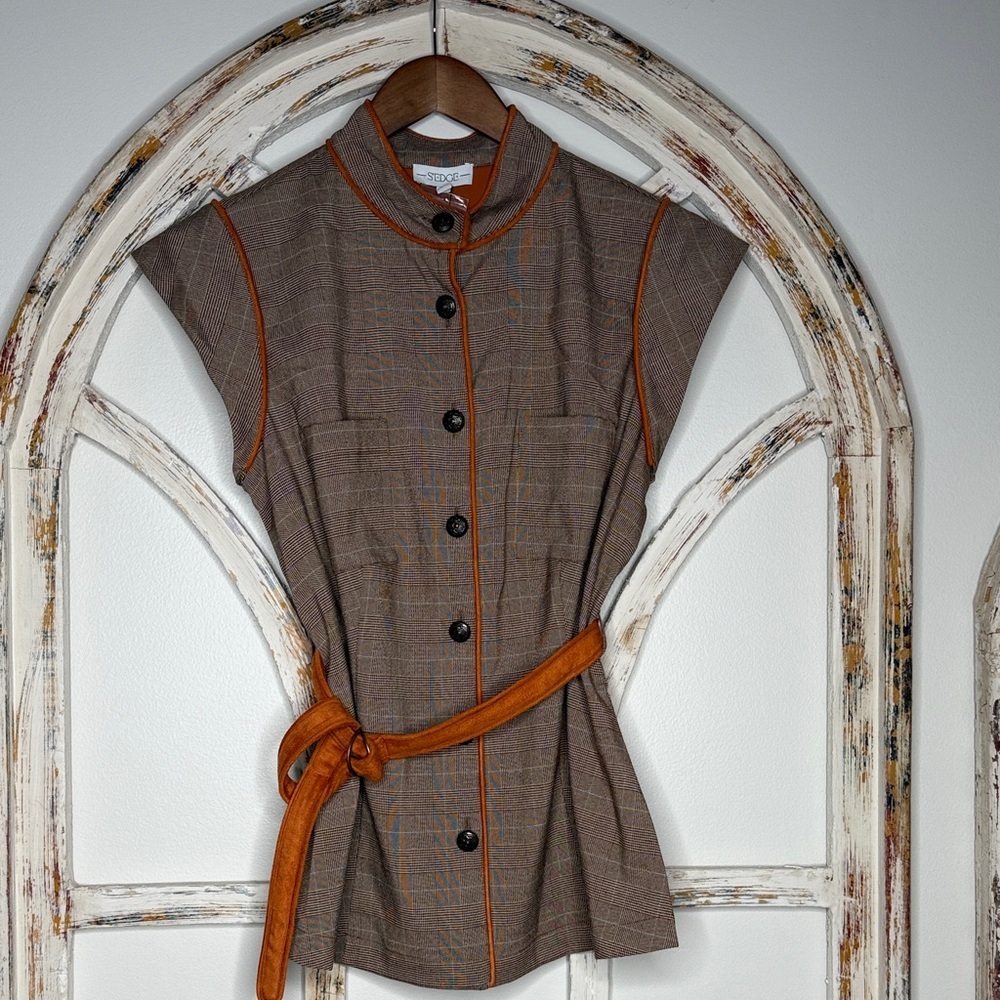 S’edge Alma Top-Brown Plaid w/ Orange Trim-Currently sells in boutiques for $250